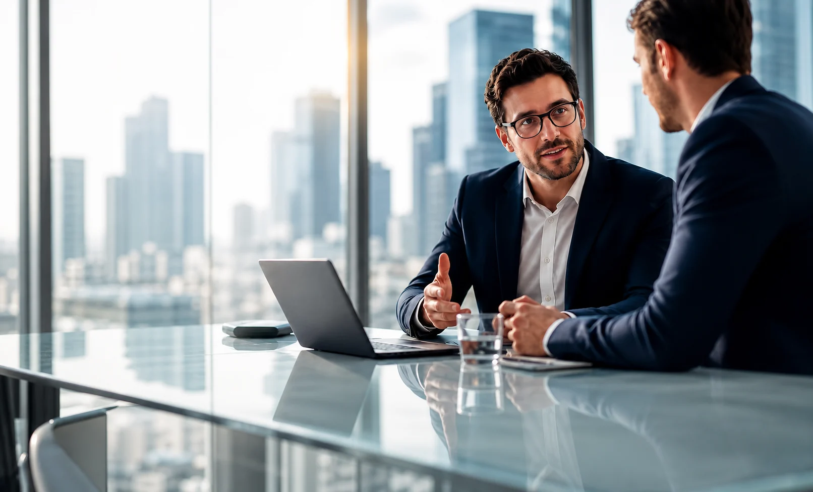 Zwei Geschäftspartner im persönlichen Vertriebsgespräch